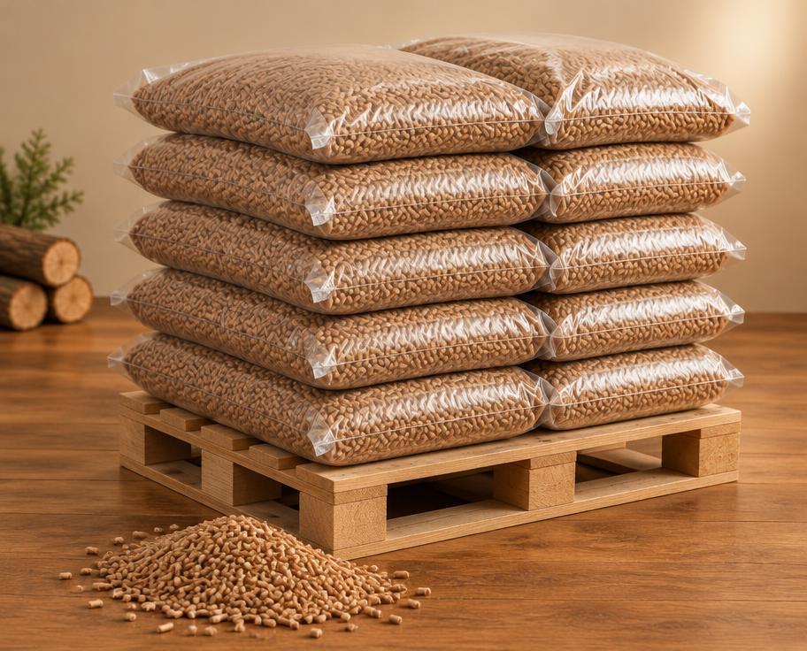 Granulés de bois DIN+ – Palette de 66 sacs de 15 kg